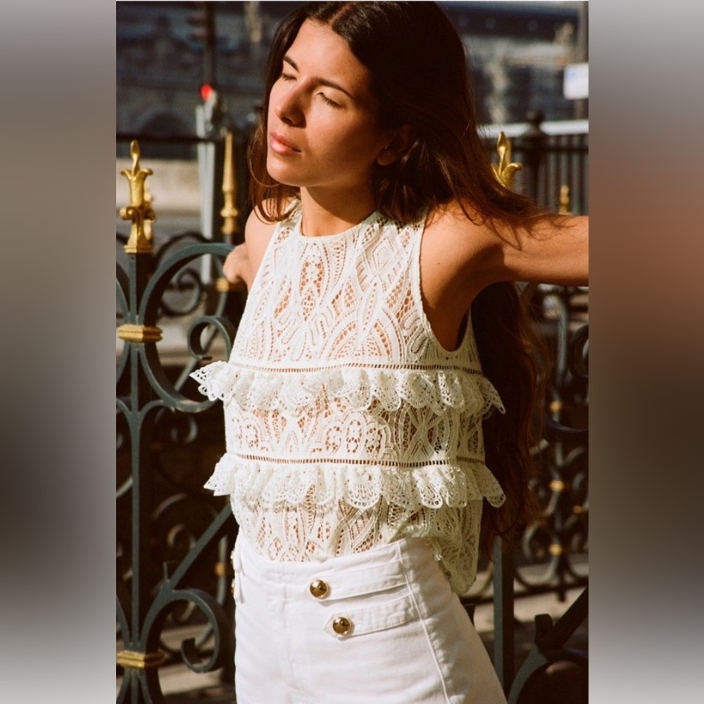 Zara Lace Ruffle Blouse - Cream